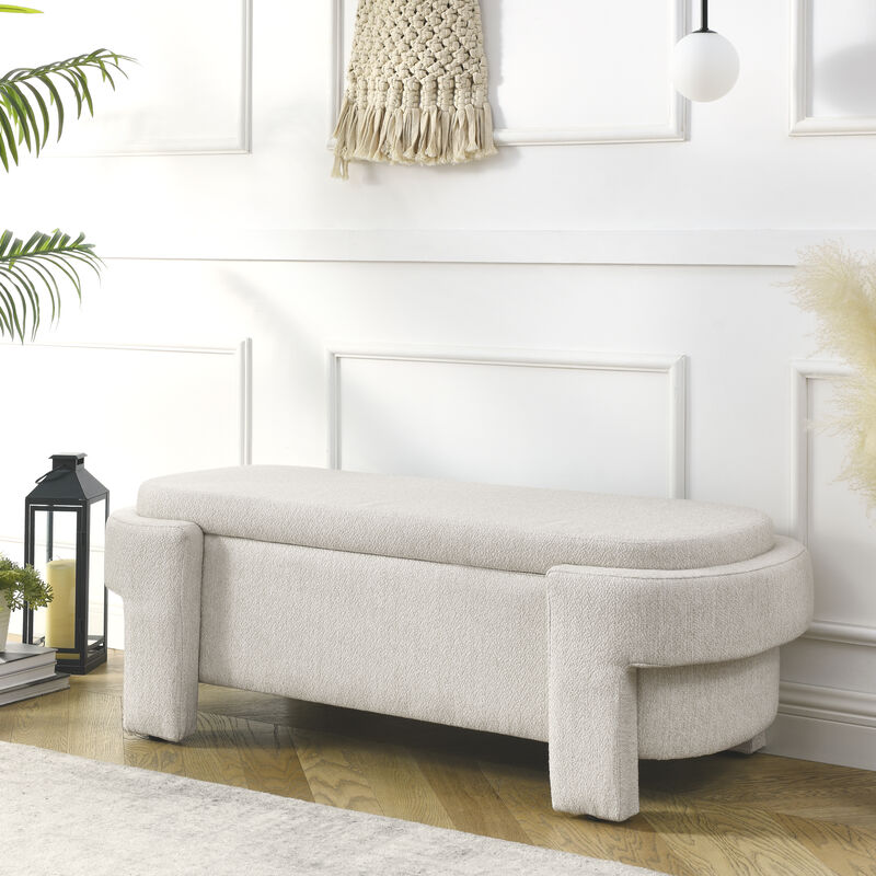 Gewnee Linen Fabric Upholstered Bench,Beige