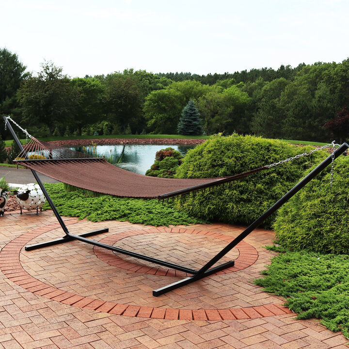 Sunnydaze 2-Person Polyester Rope Hammock with Steel Stand