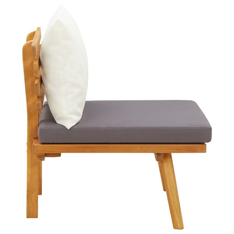 Roma Outdoor Modular Armless Chair, White Fabric, Brown Acacia Wood - Benzara