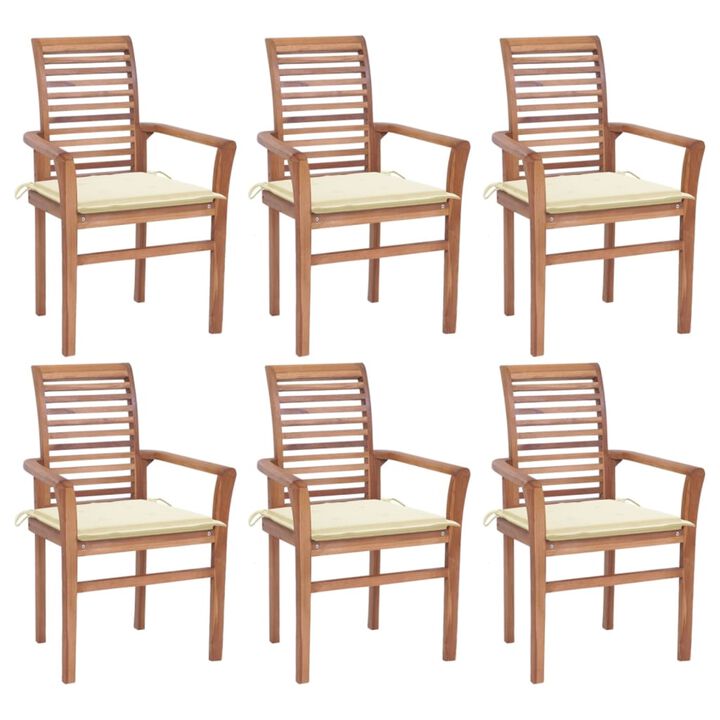 vidaXL Dining Chairs 6 pcs with Cream Cushions Solid Teak Wood
