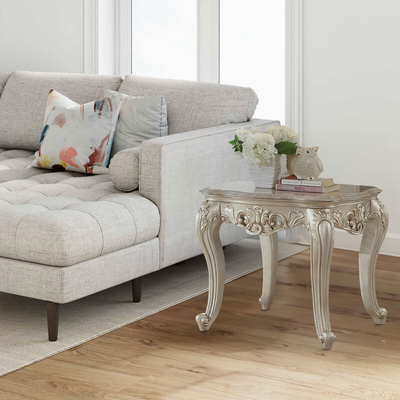 Acme Gorsedd Square Marble Top End Table in Golden Ivory