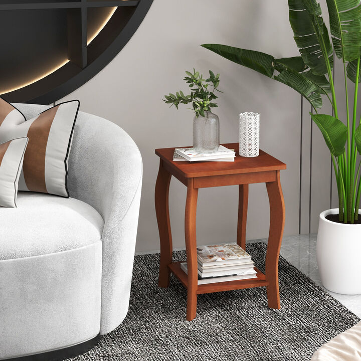 15 Inch 2-Tier Square End Table with Storage Shelf - Walnut