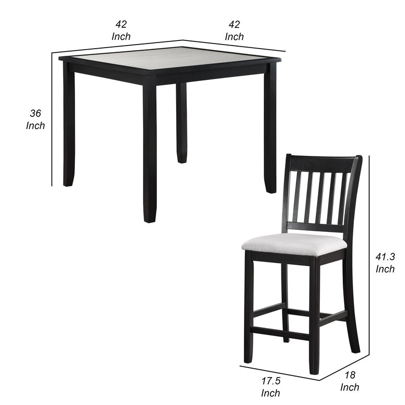 Nick 5 Piece Counter Height Dining Table and Chairs Set, Black, White - Benzara
