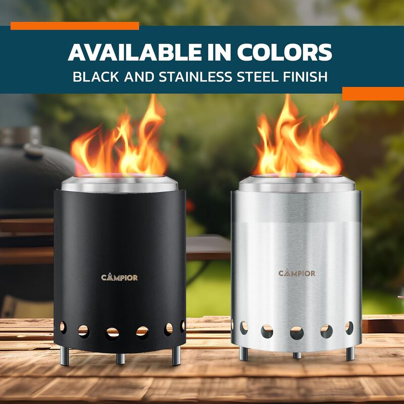 Campior Wood Burning Fire Pit Stove - Smokeless Outdoor Stove for Efficient Wood Fires, Camping, Cooking, and Garden Gatherings, Durable, Stainless Steel with Removable Ash Pan, Stand and Carry Bag