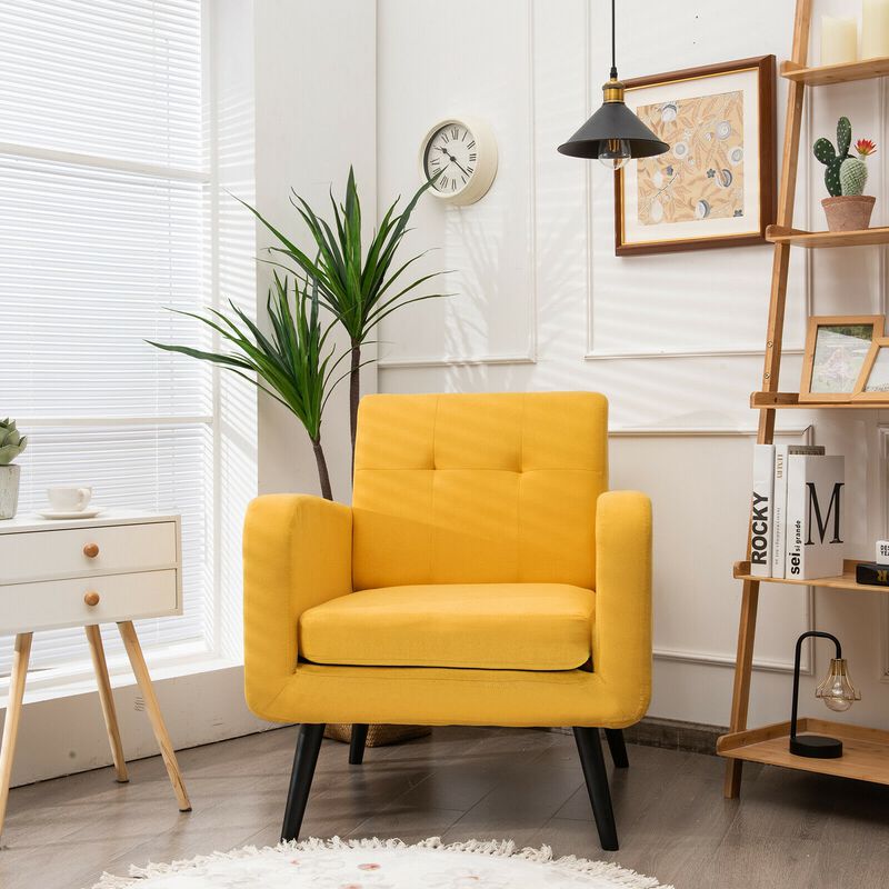Modern Upholstered Comfy Accent Chair Single Sofa with Rubber Wood Legs