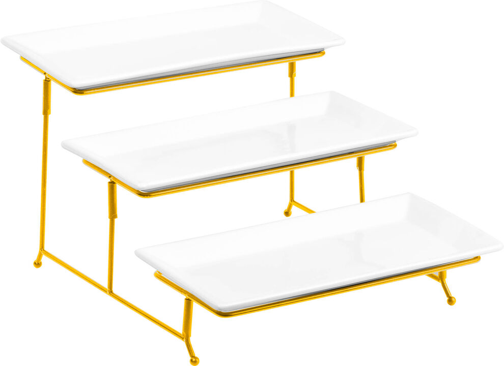3-Tier Classic Ceramic Rectangular Serving Platter