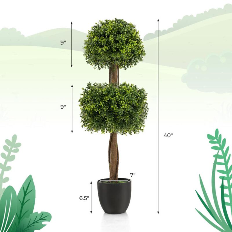 Hivvago 40 Inch Artificial Boxwood Topiary Ball Tree for Front Porch Patio Home-Green