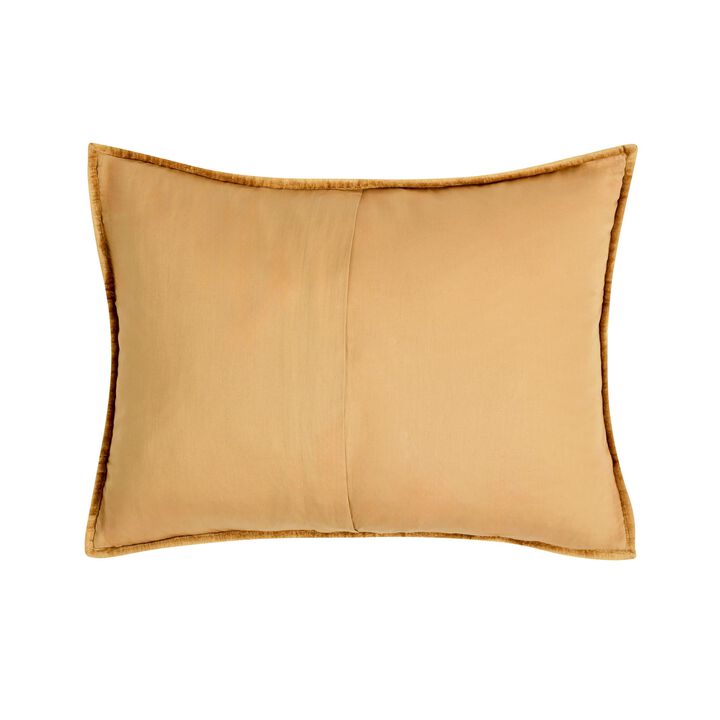 Romie Standard Pillow Sham, Honey Gold Rayon Velvet, Cotton, 20x26 - Benzara