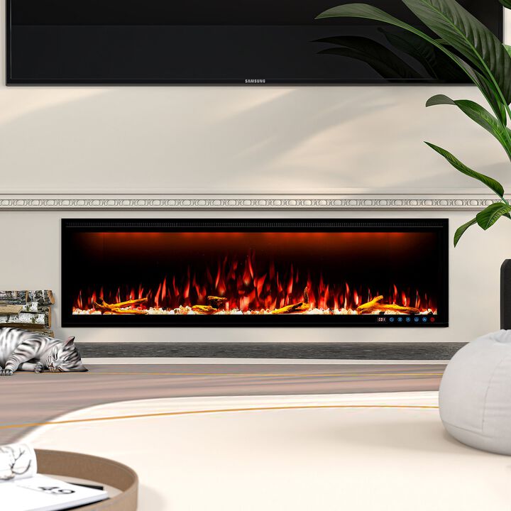 MONDAWE 60" Wall Mounted Embedded Electric Fireplace, 60Hz, 110-120 Volt, 1500W, With Overheat Protection Device