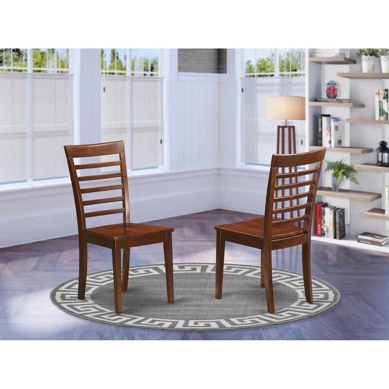 East West Furniture Milan  Chair  with  Wood  Seat  -  Mahogany  Finish,  Set  of  2