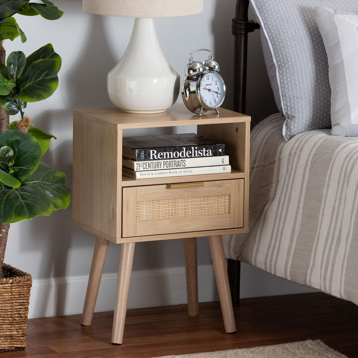 Baxton Studio Emmett Mid Century Modern Light Brown Finished Wood 1 Drawer End Table
