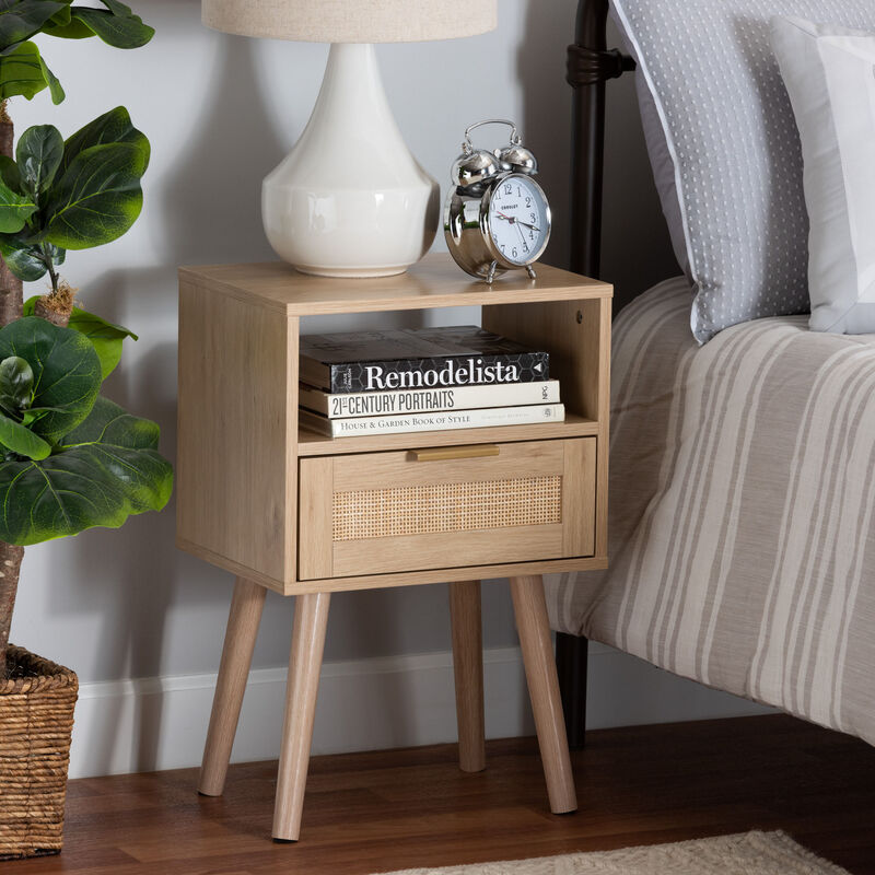 Baxton Studio Emmett Mid Century Modern Light Brown Finished Wood 1 Drawer End Table