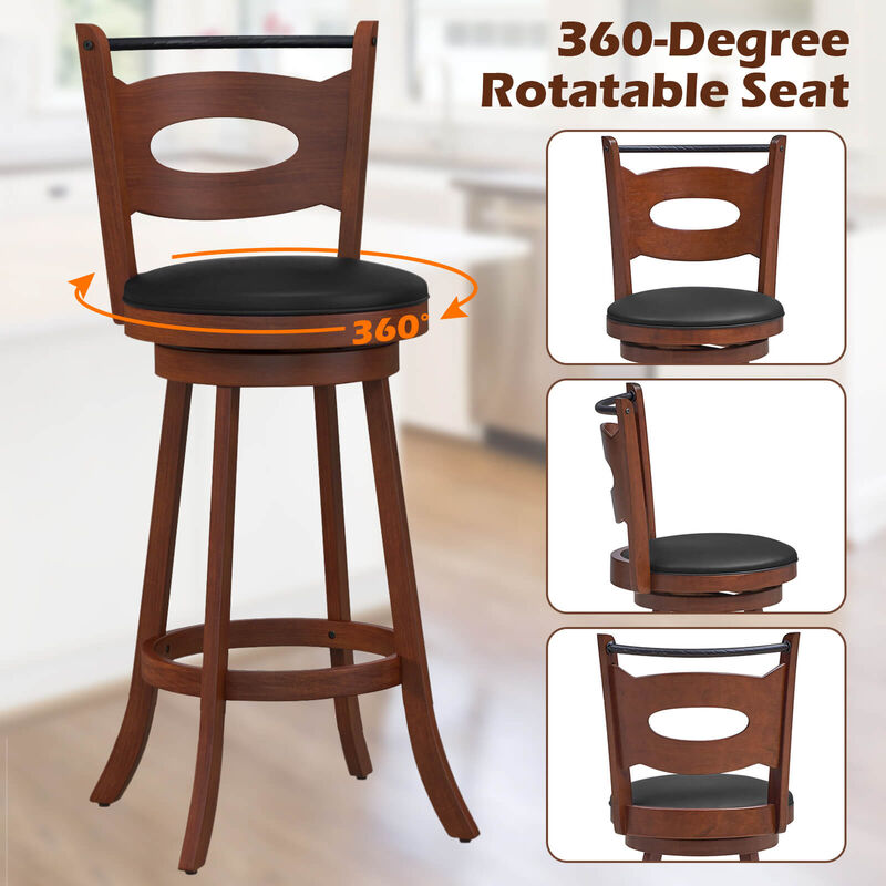 2 Pieces 29 inch Swivel Bar Stools with Curved Backrest and Seat Cushions