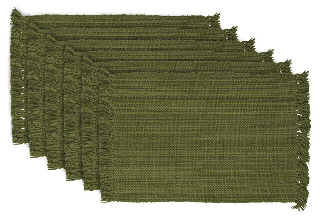 Set of 6 Variegated Olive Green Rectangular Placemats with Fringe Borders 19"