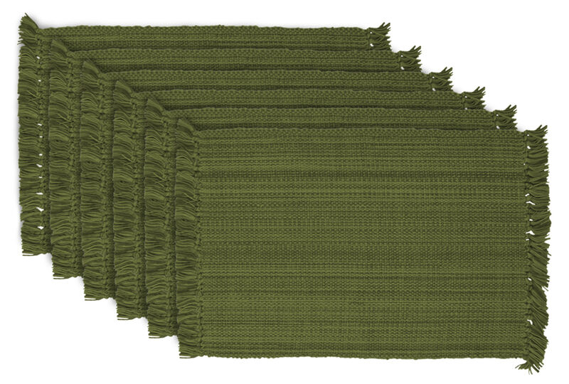 Set of 6 Variegated Olive Green Rectangular Placemats with Fringe Borders 19"