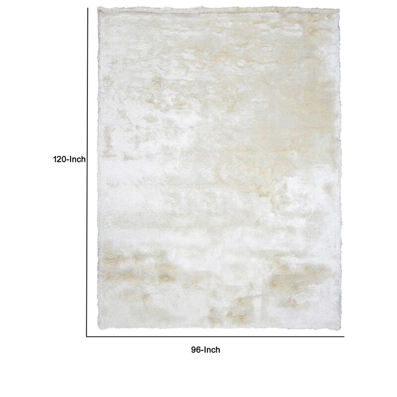 Vittorio 8 x 10 Handwoven Shag Area Rug, Polyester Cotton, Solid Ivory - Benzara