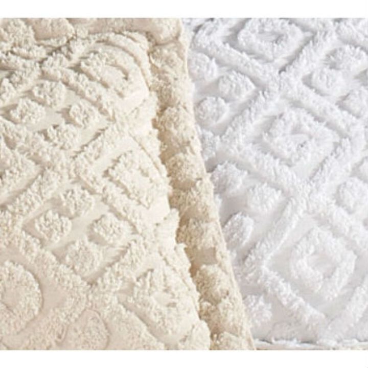 Hivvago Full size Beige Chenille Cotton Bedspread with Fringe Edges