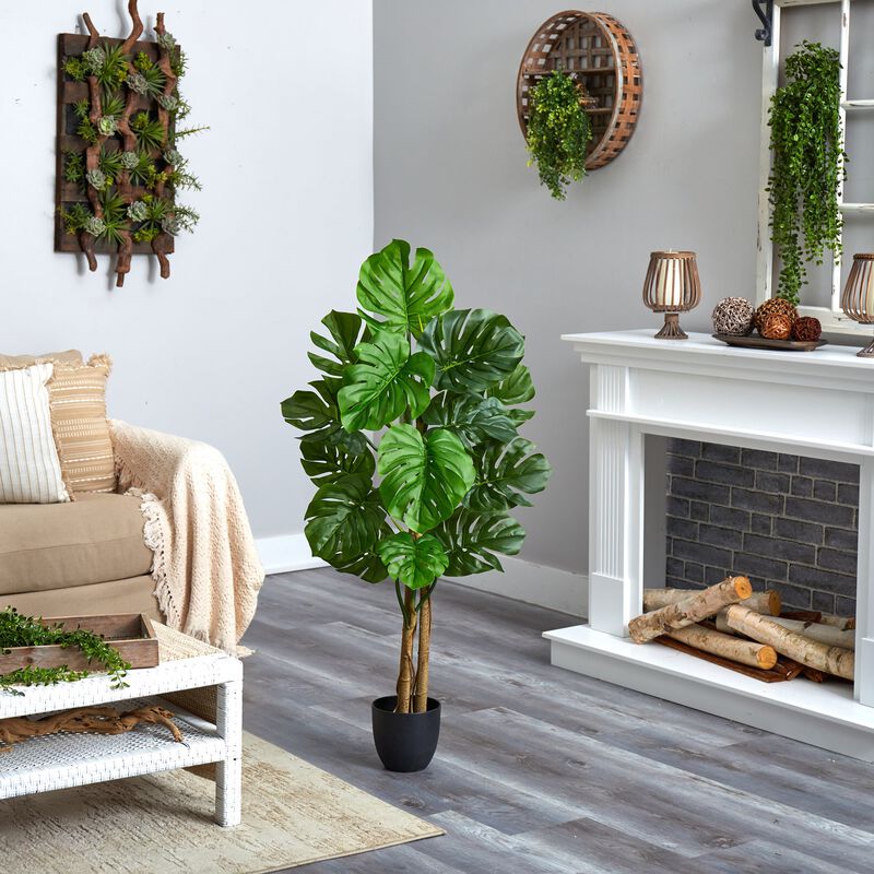 Hivvago 4 Feet Monstera Artificial Tree UV Resistant (Indoor/Outdoor)