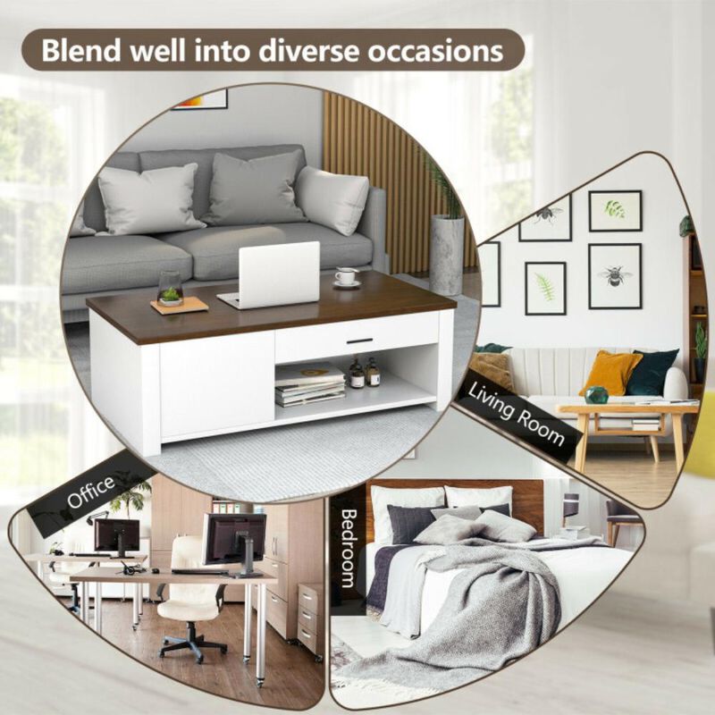 Hivvago Modern Coffee Table with Front Back Drawers and Compartments for Living Room