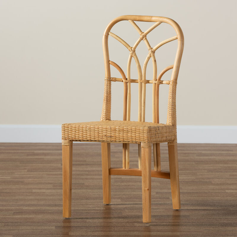 Bali & Pari Monaco Modern Oak Brown Finished Mahogany Wood and Natural Rattan Dining Chair