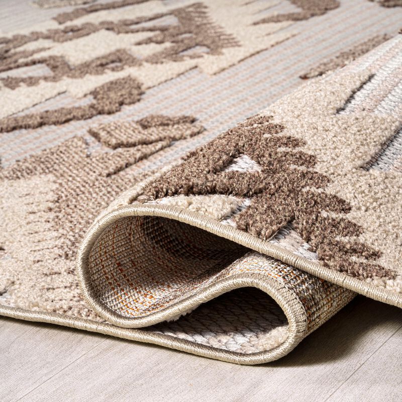 Sumak High-Low Pile Neutral Diamond Kilim Area Rug