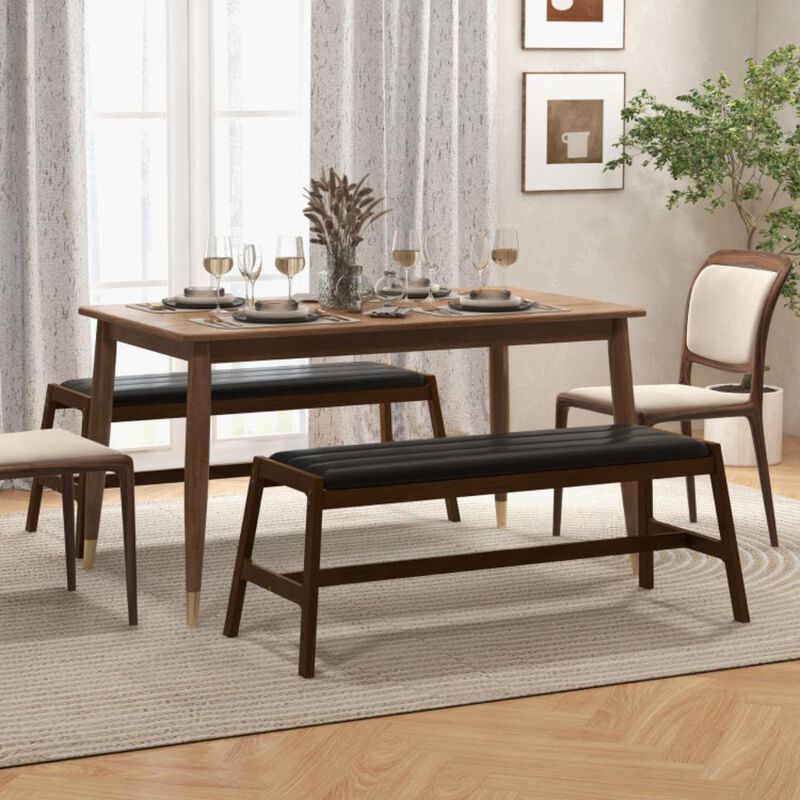 Hivvago 50 Inch Long Solid Wood Dining Bench Upholstered Table Bench with Faux Leather Padded Seat