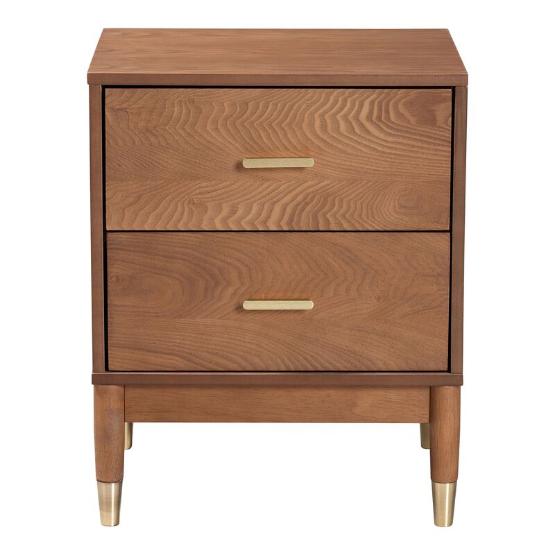 Baxton Studio Mandolin Mid Century Ash Walnut Wood 2 Drawer Nightstand