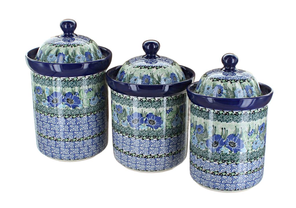 Blue Rose Polish Pottery Dandelion Canister Set