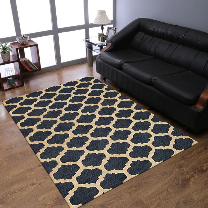 RUGSOTIC CARPETS HAND TUFTED WOOL ECO-FRIENDLY AREA RUGS - 3'x5', Rectangle Shape, Blue & White, Geometric Modern Design, High Pile Handmade Anti Skid Area Rugs for Living Room, Bed Room (K05101)