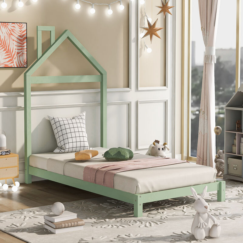 Merax Wood Platform Bed with House-shaped Headboard