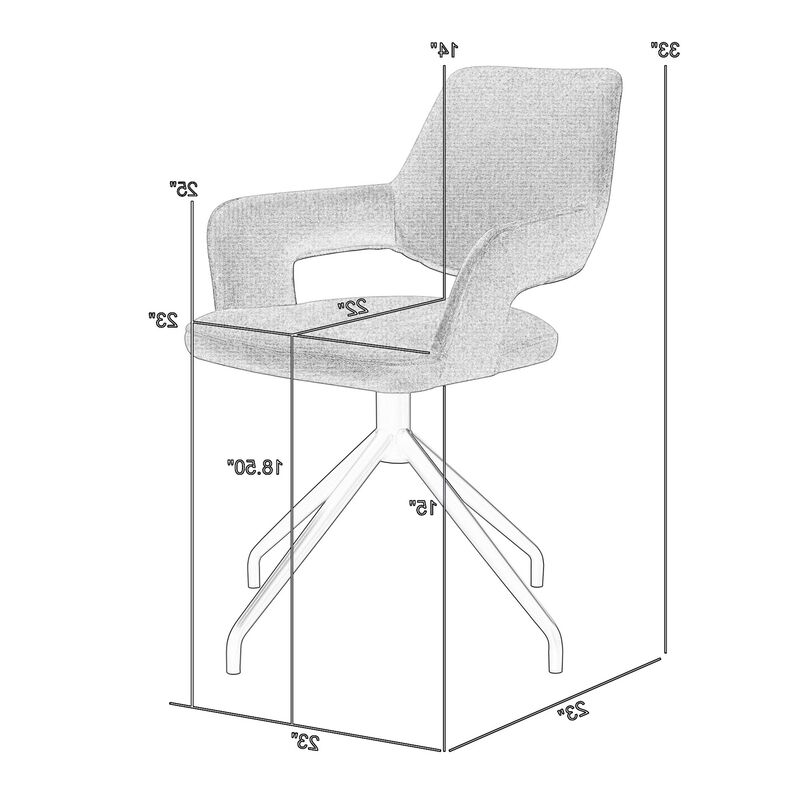 Samy 23 Inch Swivel Dining Chair Set of 2, Curved Back, Padded, Gray, Black - Benzara