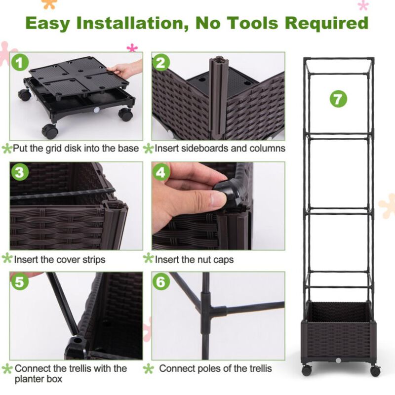 Hivvago 67 Inches Raised Garden Bed with Planter Box and Trellis
