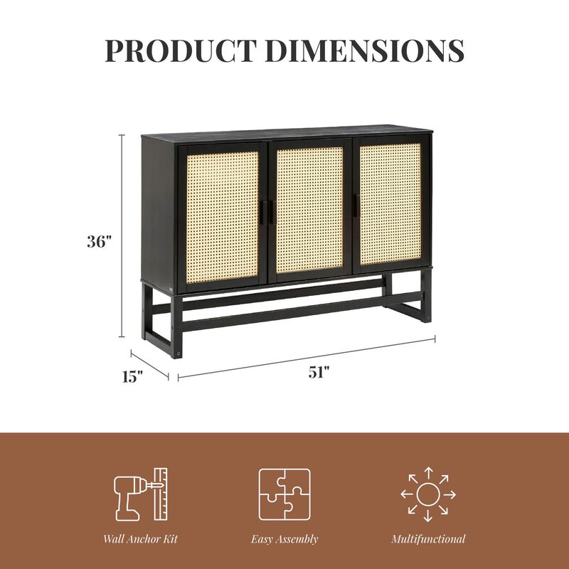 Ren Home Talo Wooden Sideboard with 3 Doors and 2 Shelves