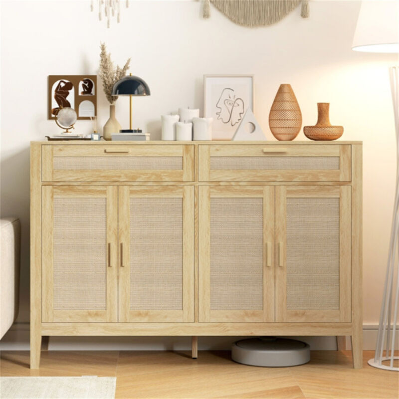 Freestanding Kitchen Storage Cabinet with Doors and Adjustable Shelves