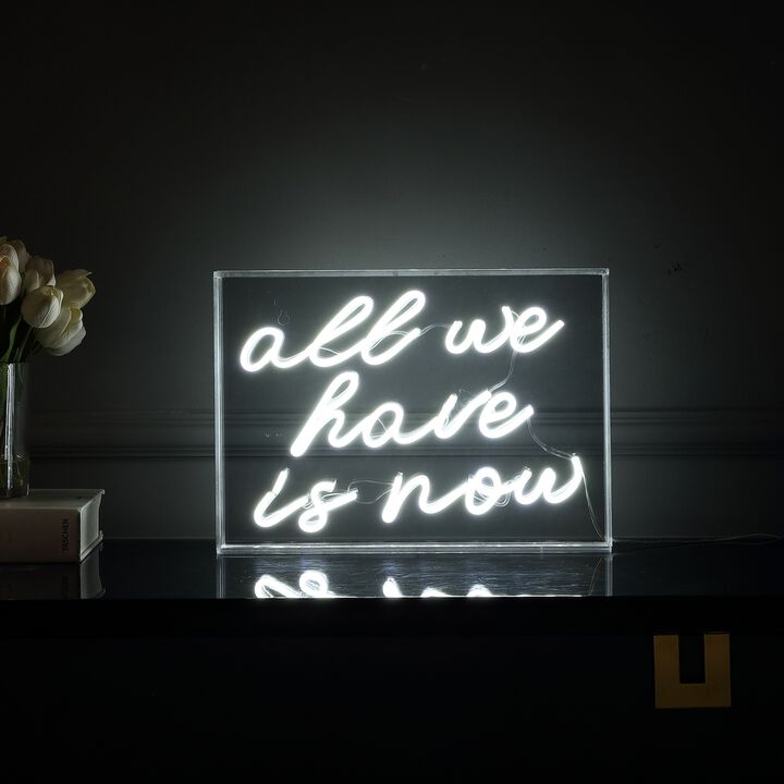 All We Have Is Now 14" X 10" Contemporary Glam Acrylic Box USB Operated LED Neon Light