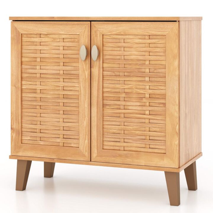 Hivvago 2-Door 4-Tier Shoe Cabinet Storage Organizer with Ventilated Woven Doors
