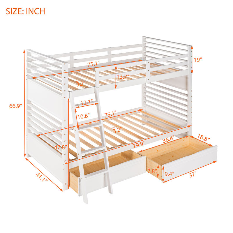 Merax Solid Wood Bunk Bed with Two Storage Drawers