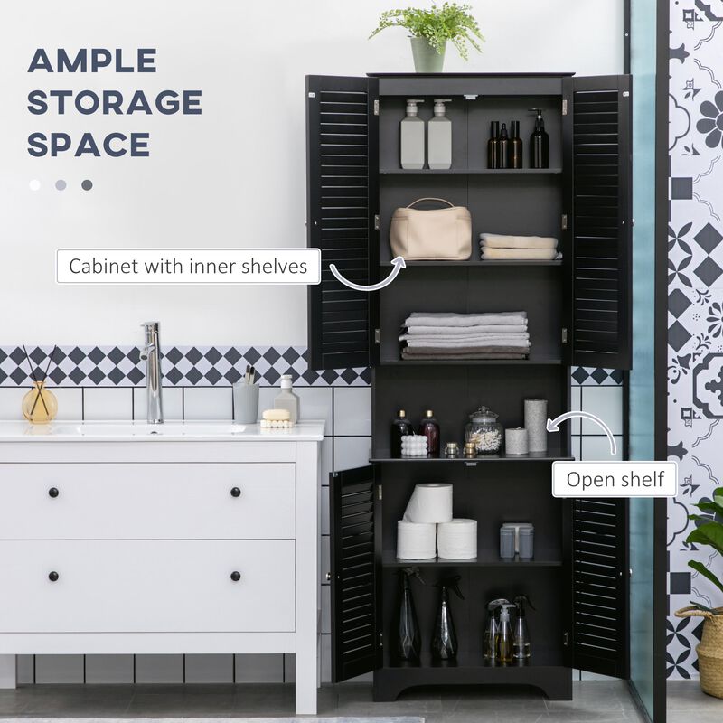 Black Bathroom Storage: Tall Linen Tower Cabinet with Doors & Shelf
