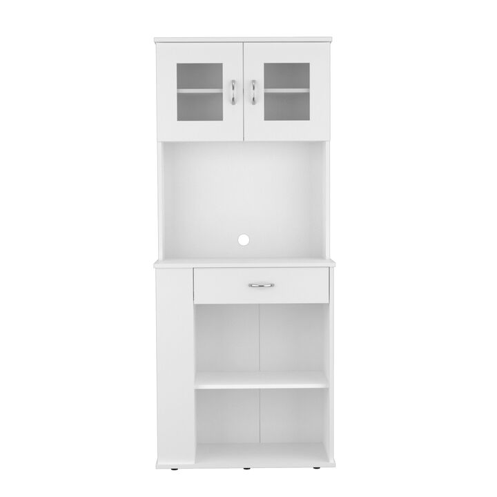 Capienza Pantry Cabinet, Two Shelves, Double Door, One Drawer, Three Side Shelves - White