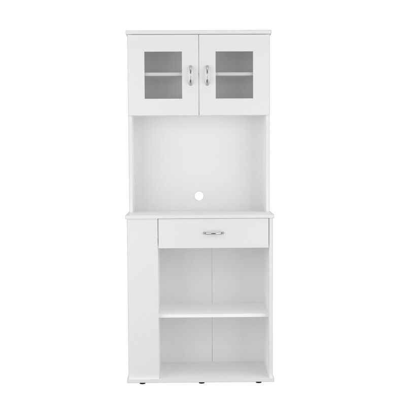 Capienza Pantry Cabinet, Two Shelves, Double Door, One Drawer, Three Side Shelves - White