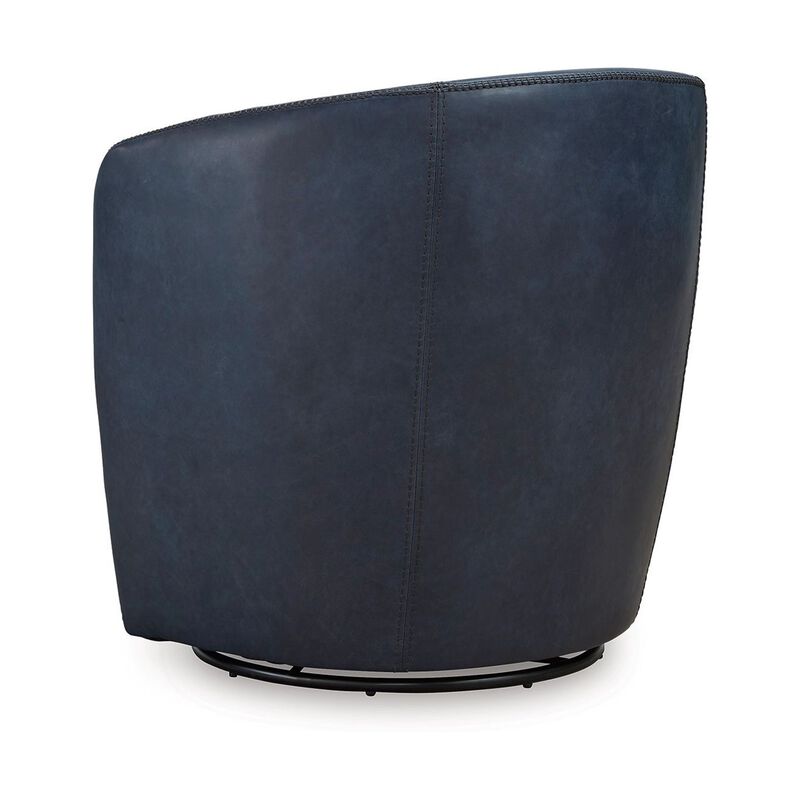 Niko Swivel Accent Chair, Round Barrel Design, Blue Top Grain Leather -