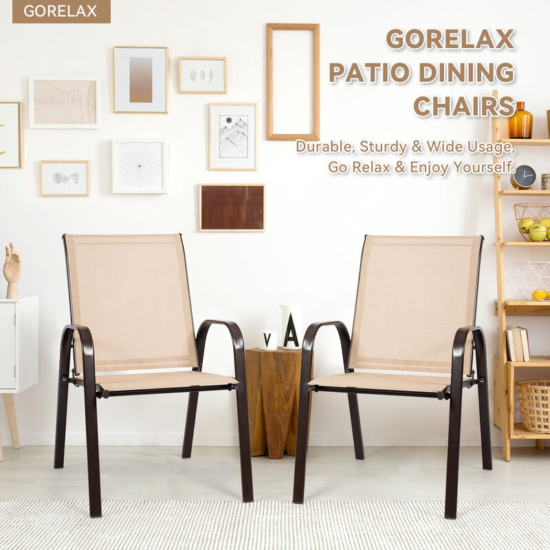 2 Pcs Patio Chairs Outdoor Dining Chair with Armrest