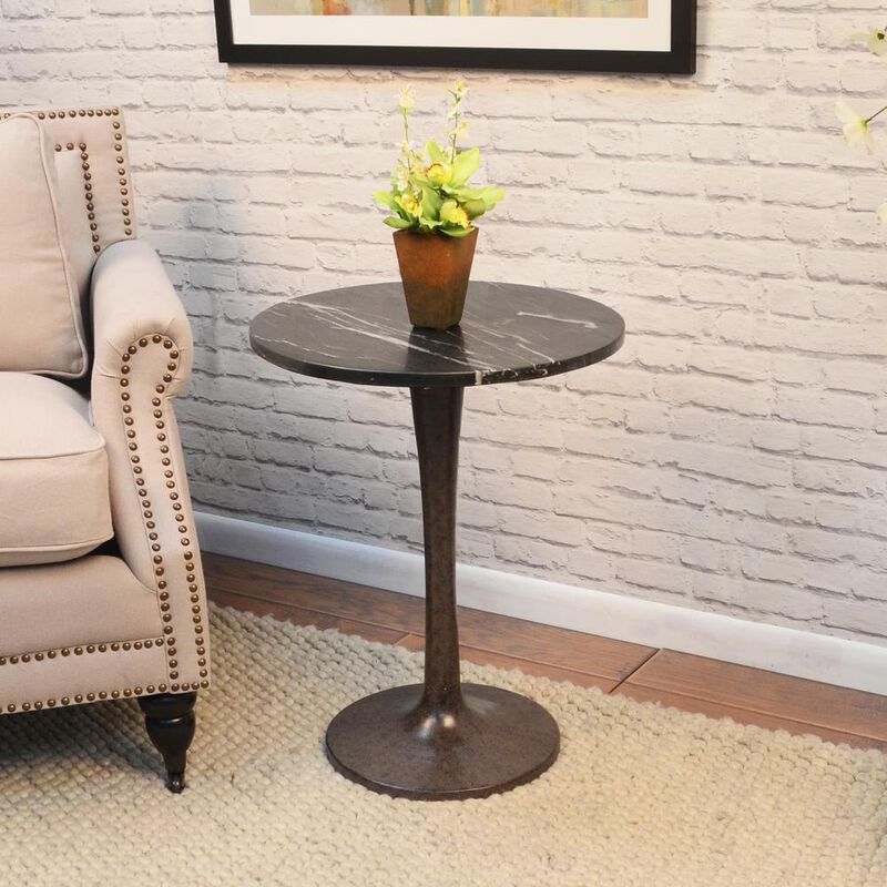 Carolina Living Piuma Marble Top Accent Table - Black Top - Industrial Base
