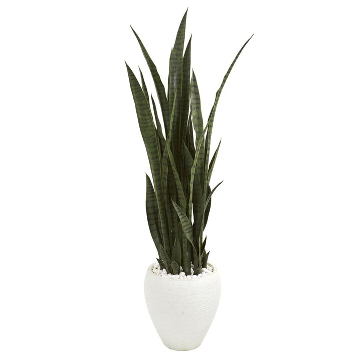 Hivvago 51" Sansevieria Artificial Plant in White Planter