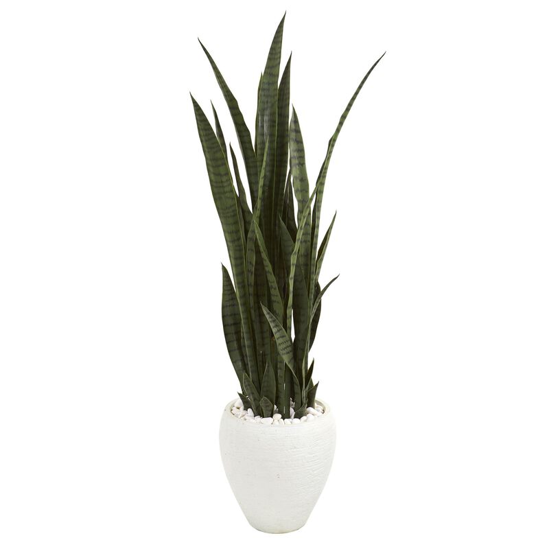 Hivvago 51" Sansevieria Artificial Plant in White Planter
