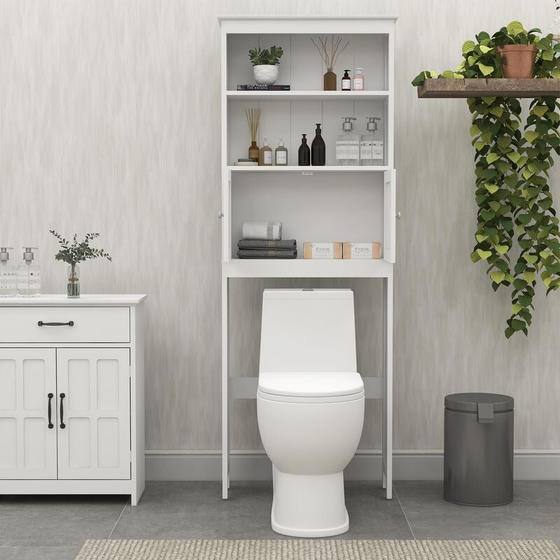 Over-the-Toilet Storage Rack with 2 Doors and Shelves for Bathroom Organization