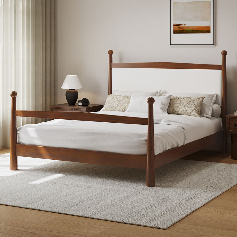 Merax Mid-Century Modern Platform Bed with Upholstered Headboard