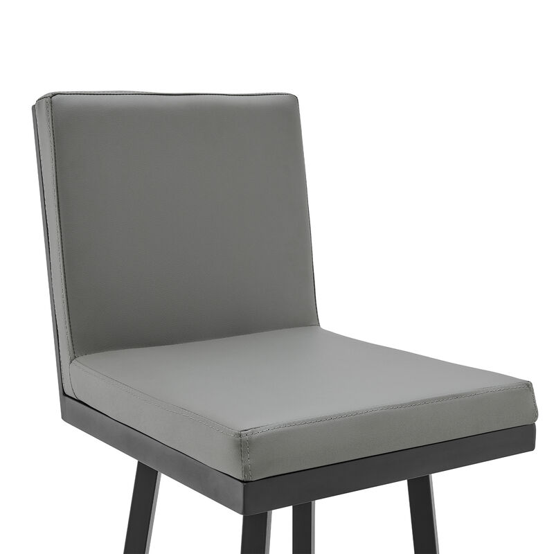 Swivel Vegan Faux Leather Cushion Counter Stool, Gray- Benzara
