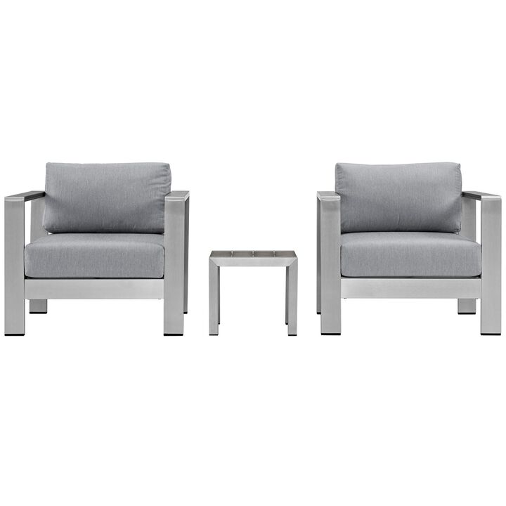 Shore 3 Piece Outdoor Patio Aluminum Set - Silver Gray