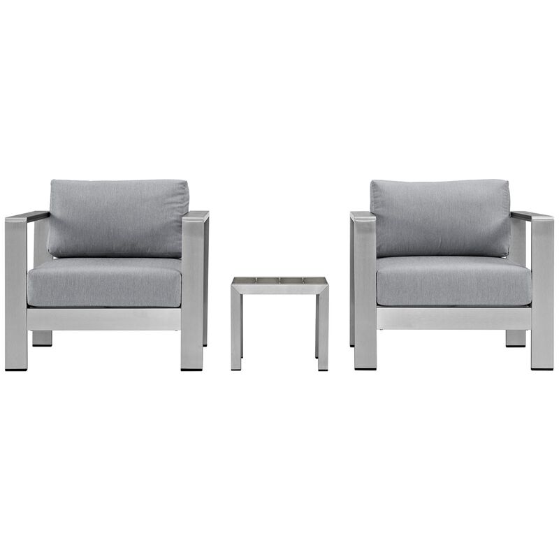 Shore 3 Piece Outdoor Patio Aluminum Set - Silver Gray